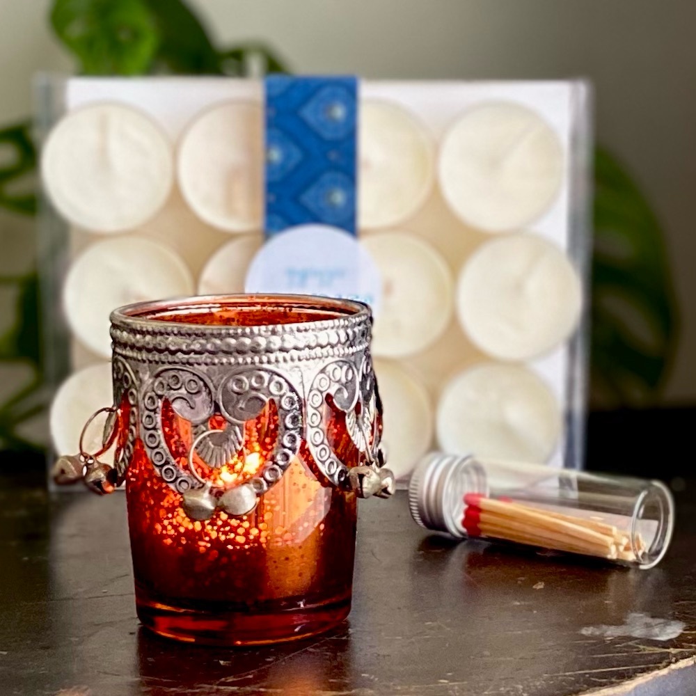 Candle Set Copper Glass Tibetan Metal 12 Soy Candle Tea Lights and Matches Set